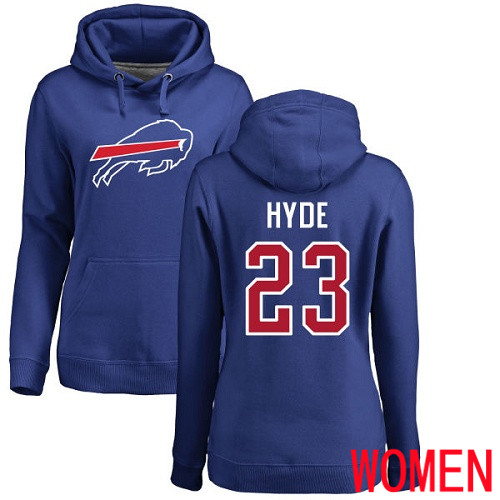 NFL Women Buffalo Bills #23 Micah Hyde Royal Blue Name and Number Logo Pullover Hoodie Sweatshirt